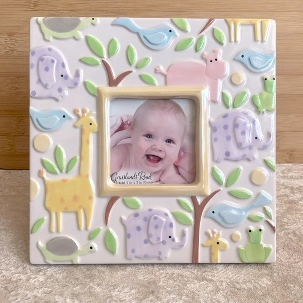 Brand New Grasslands Road Pastel Jungle Animals Square Ceramic Baby Photo Frame